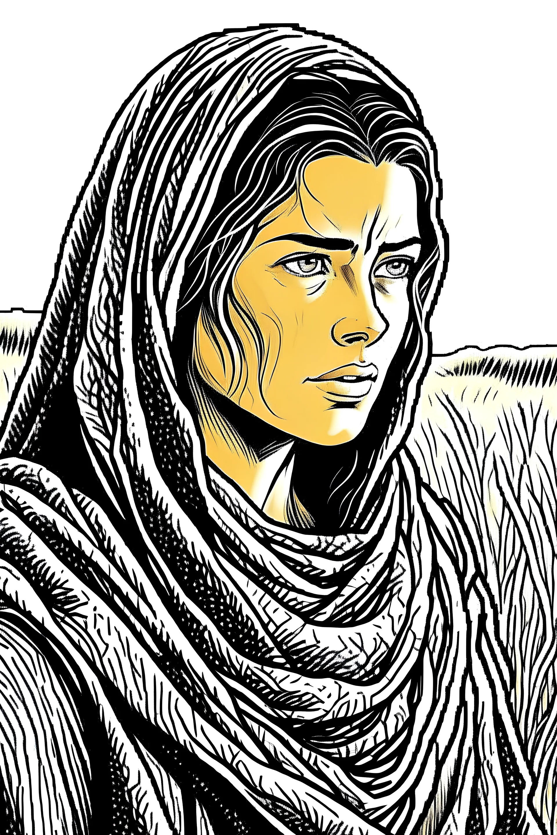 bible Realistic Beautiful Natural Ruth picking up grain in a field picture Black and white Coloring page