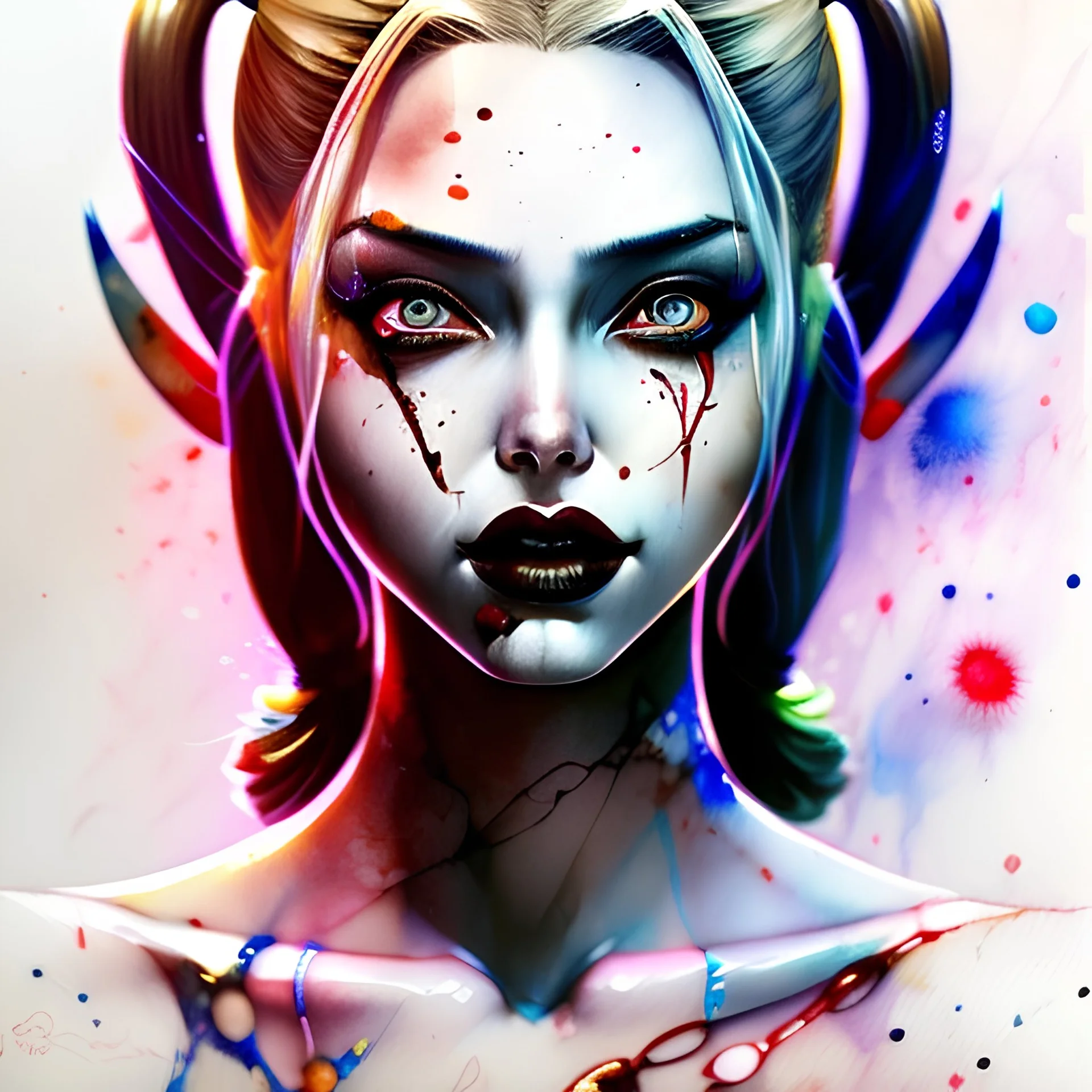 Harley Quinn, watercolor illustration by <agnes cecile> <Yoji Shinkawa>