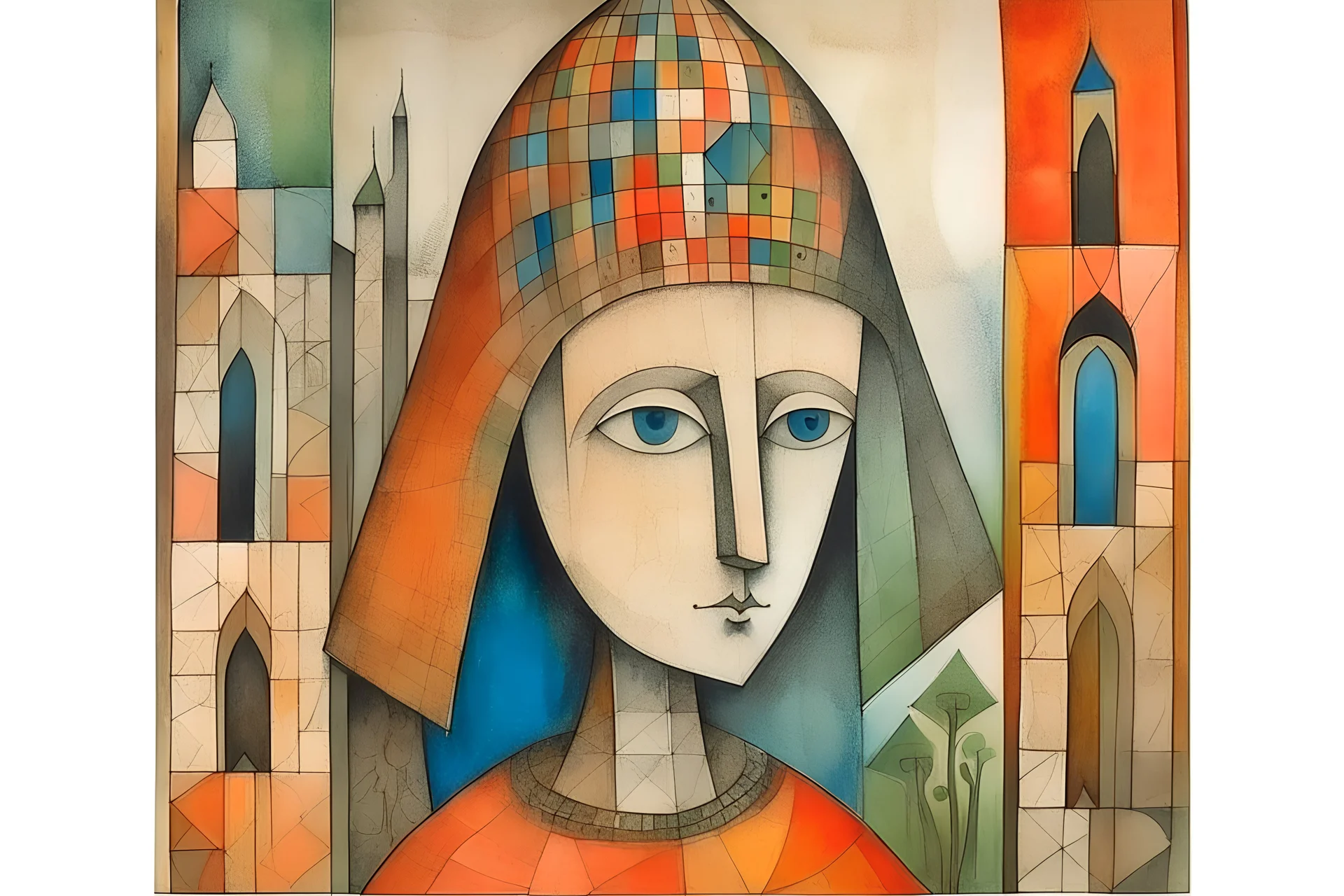 hand painted aquatint book drawing of a hauntingly grandiose girl in the mix style of Paul Klee Remedios Varo Dušan Marek Gabriel Pacheco