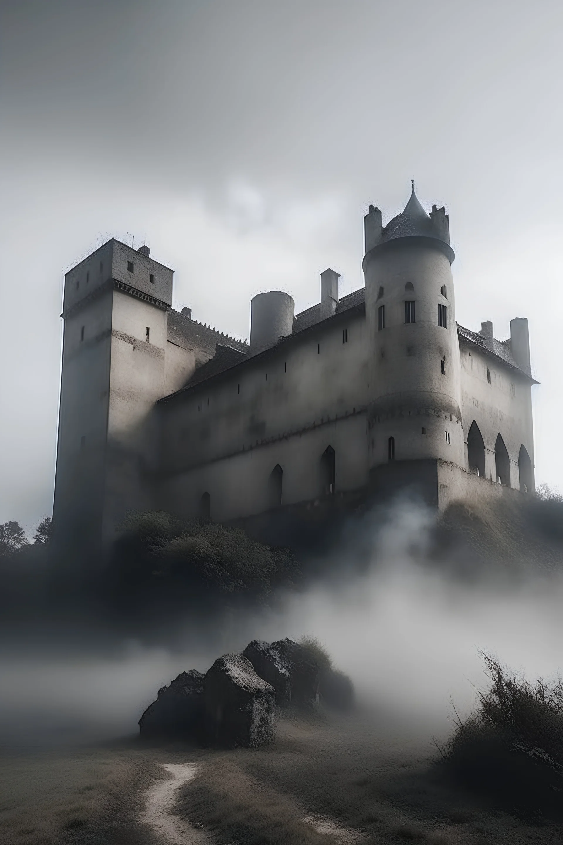 old castle inside dust floating in the air grey