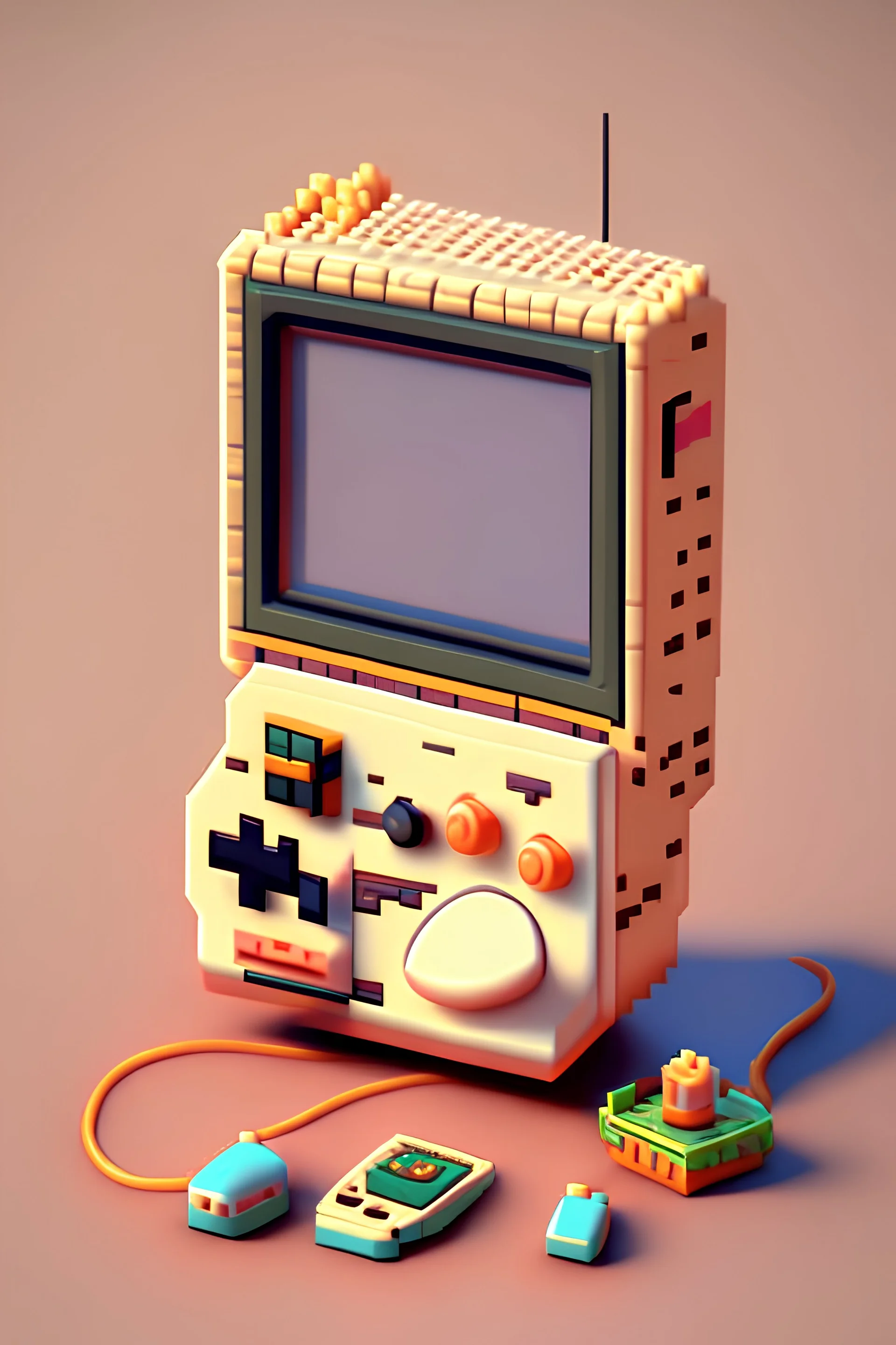 3D pixel retro tiny cute electronics render.