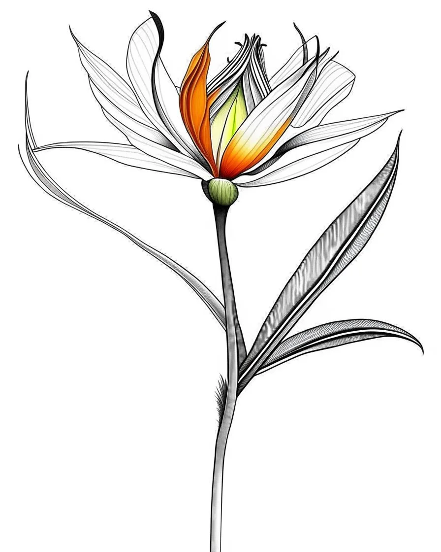 real massive only Bird of Paradise flower, coloring page, no leaves, full body (((((white background))))), only use an outline., real style, line art, white color, clean line art, white background, Sketch style