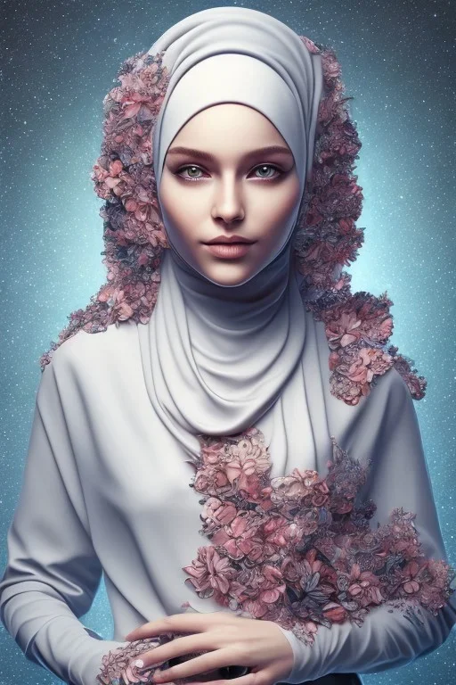 hijab portrait, 8k resolution, flower head and body