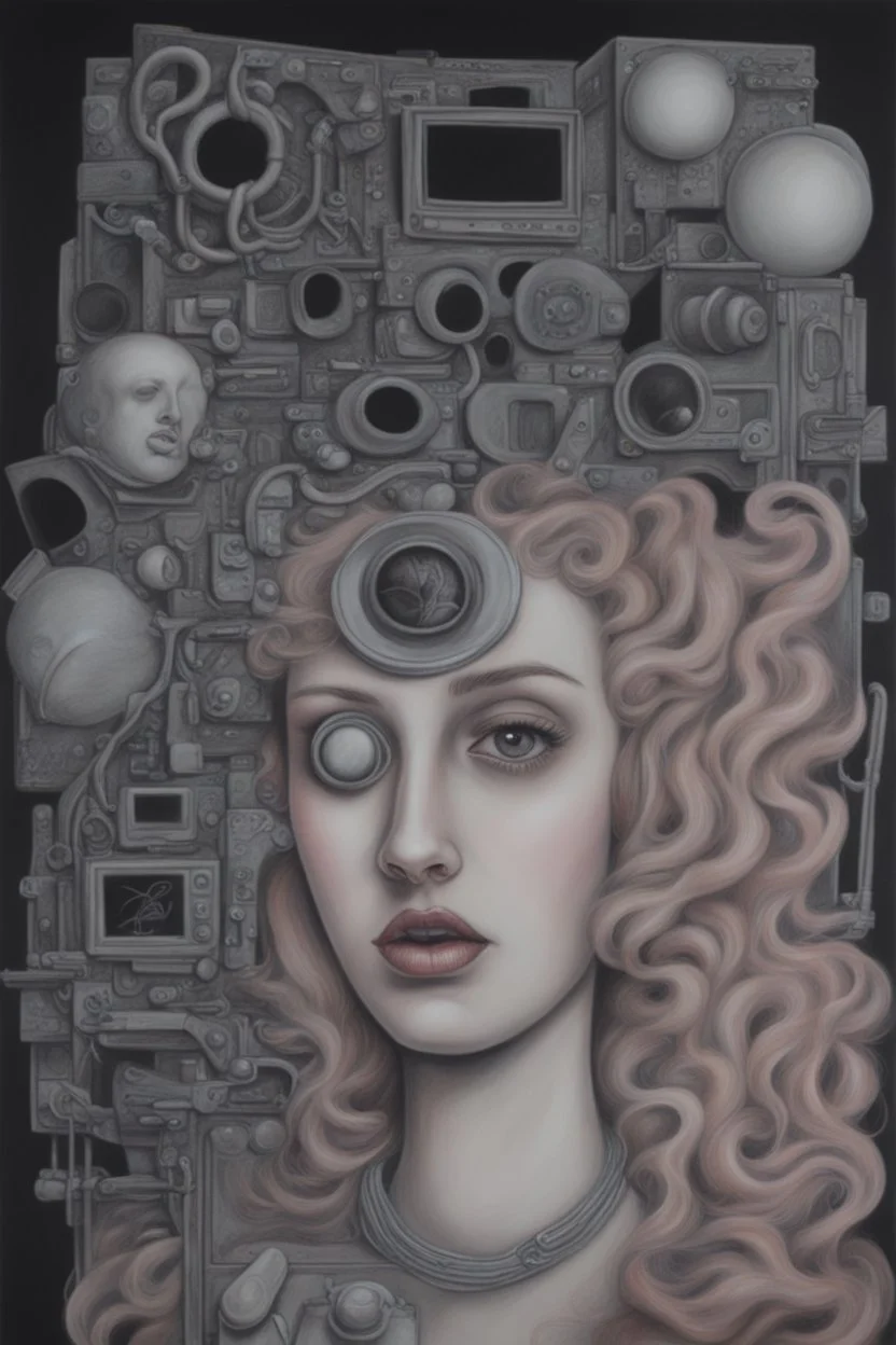 unsated lust on tech can lead to an untimely death; Surrealism; pastel pencils over black ink