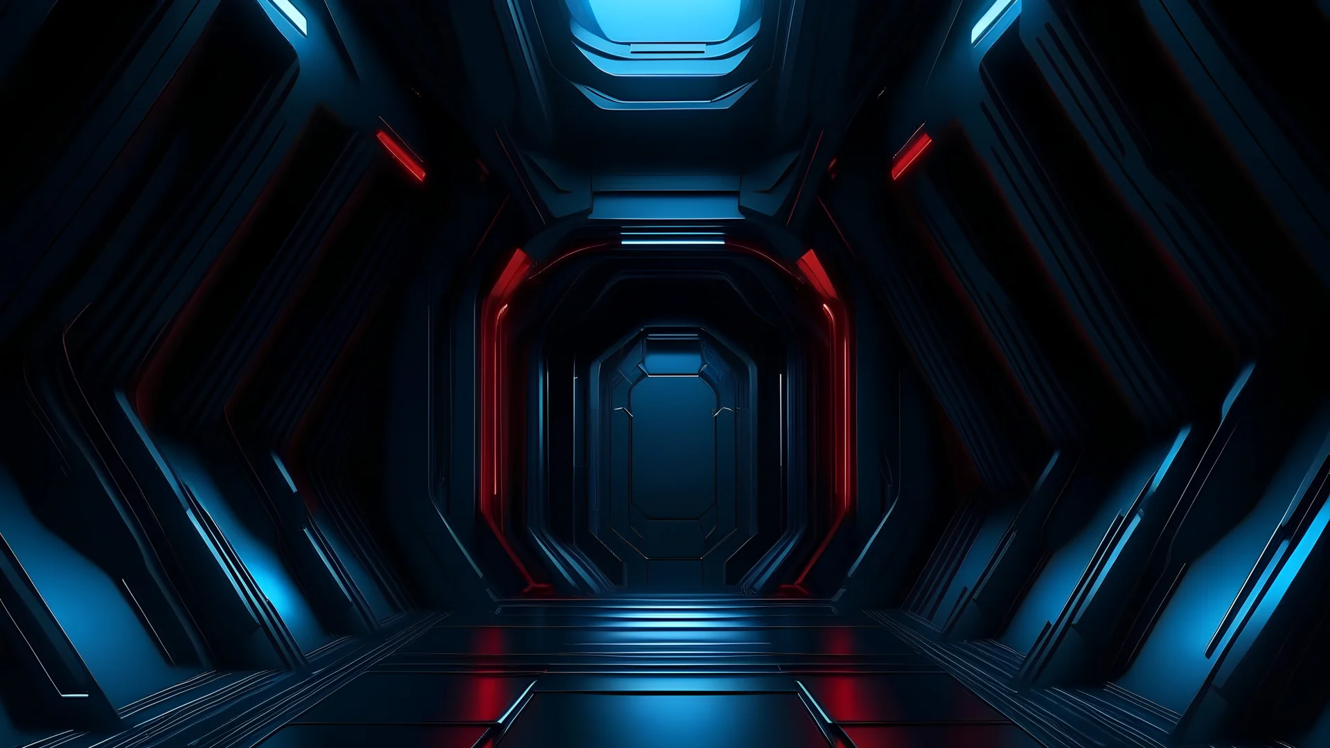3d, grey,blue,dark mode, wallpaper,,background,design,paint,futuristic, space ship interior, technology, thin red streak, thick matte lines with soft edges, minimalistic