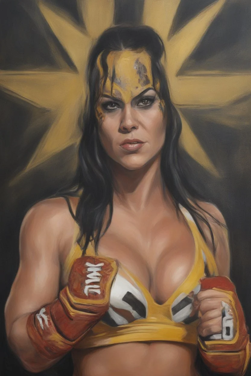 a series of pictures based on professional female Wrestlers, amazing oil on canvas image of Chyna Laurer