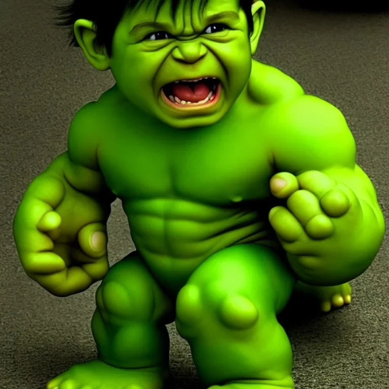 baby hulk troll, realistic photo