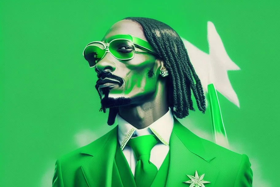 Snoop Dogg in a green tux, green flag with white star