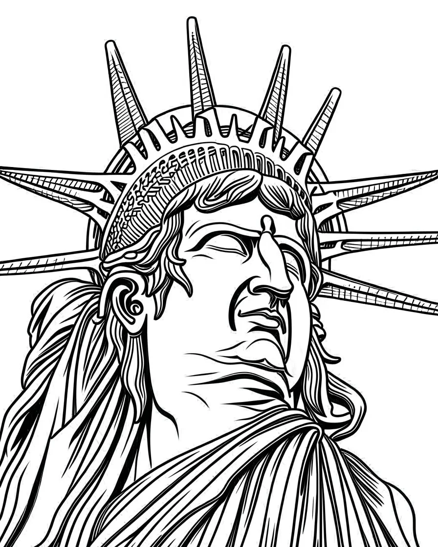 New York City Statue of Liberty Face coloring page, full body (((((white background))))), only use an outline., real style, line art, white color, clean line art, white background, Sketch style.