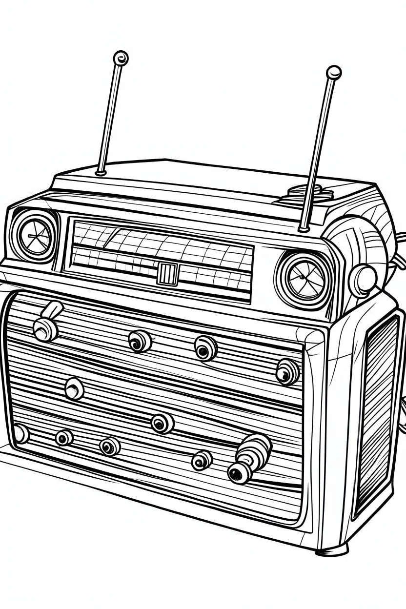 Outline art for coloring page A TINYMITE RADIO, coloring page, white background, Sketch style, only use outline, clean line art, white background, no shadows, no shading, no color, clear