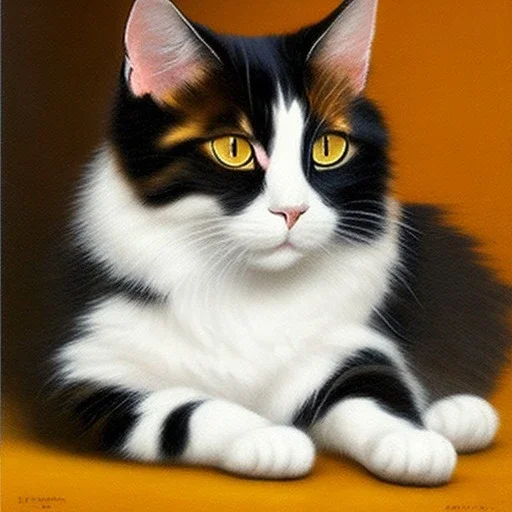 a painting of a calico cat curled up, a minimalist painting, by Miao Fu, gold and black color scheme, strong brush stroke, the cat is walking, h 1 0 2 4, lei min, unknown artist, artwork, kuang hong