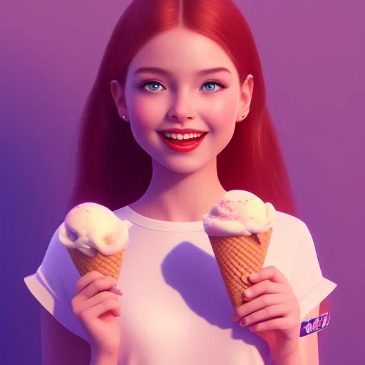 cute, adorable, smiling girl eating ice cream, candies flying all around her, Pixar, disney, cinema lighting, gaming, 8k, magic, love --q 1 --v 4