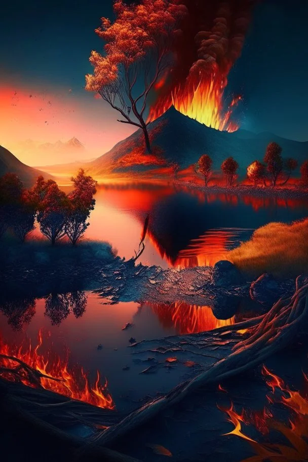 Beautiful nature landscape with fire