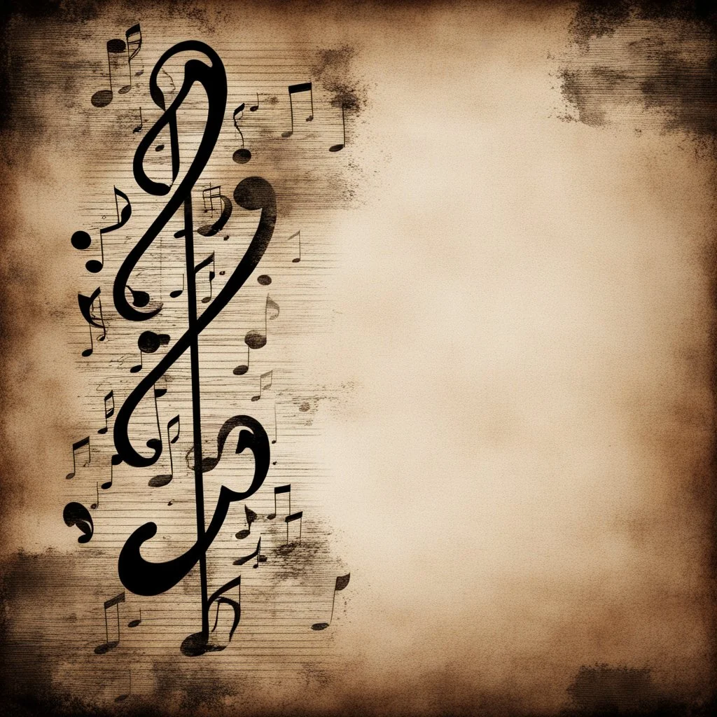 Rustic Grunge Textured Musical Notes Background.