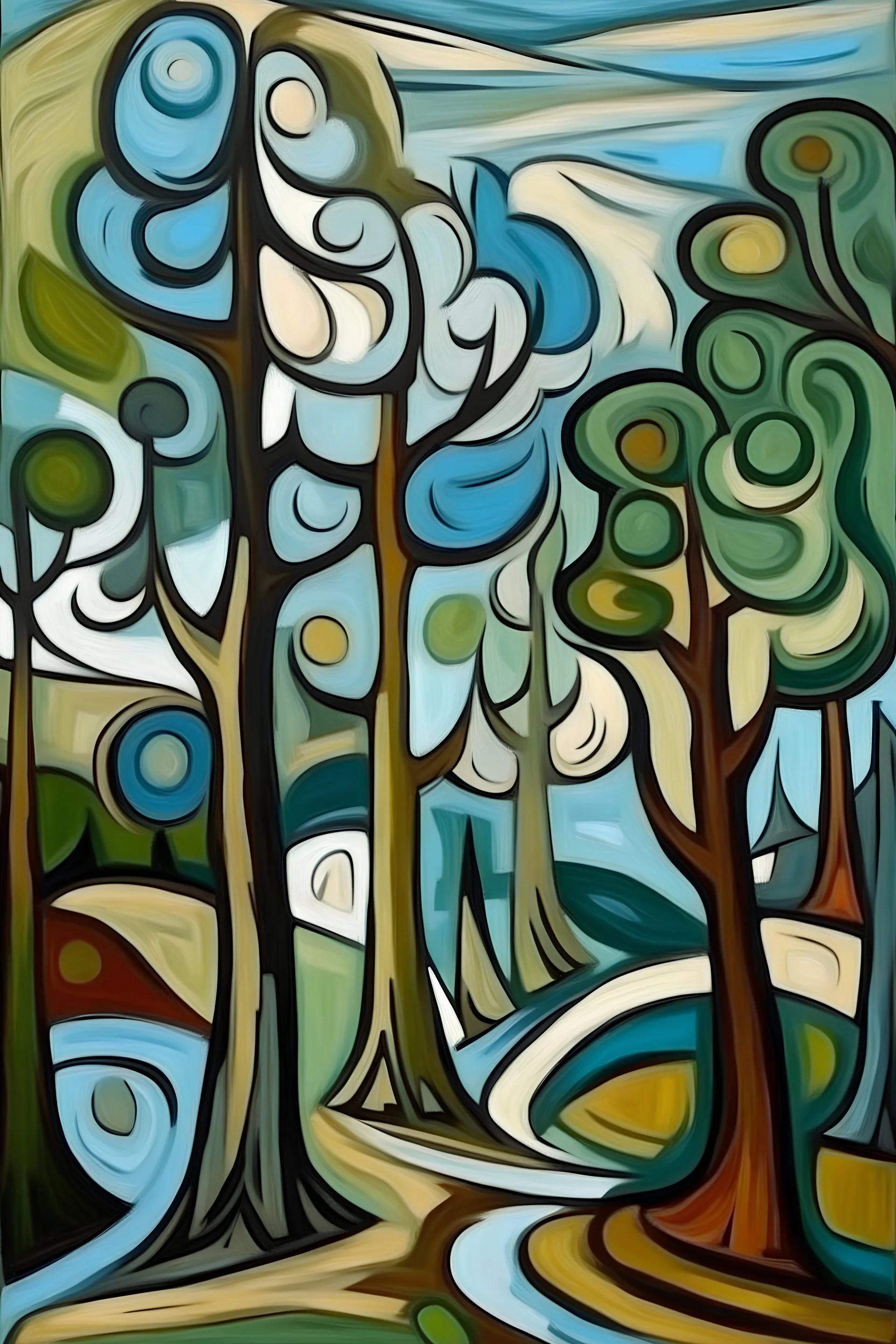 paisaje con arboles estilo picasso