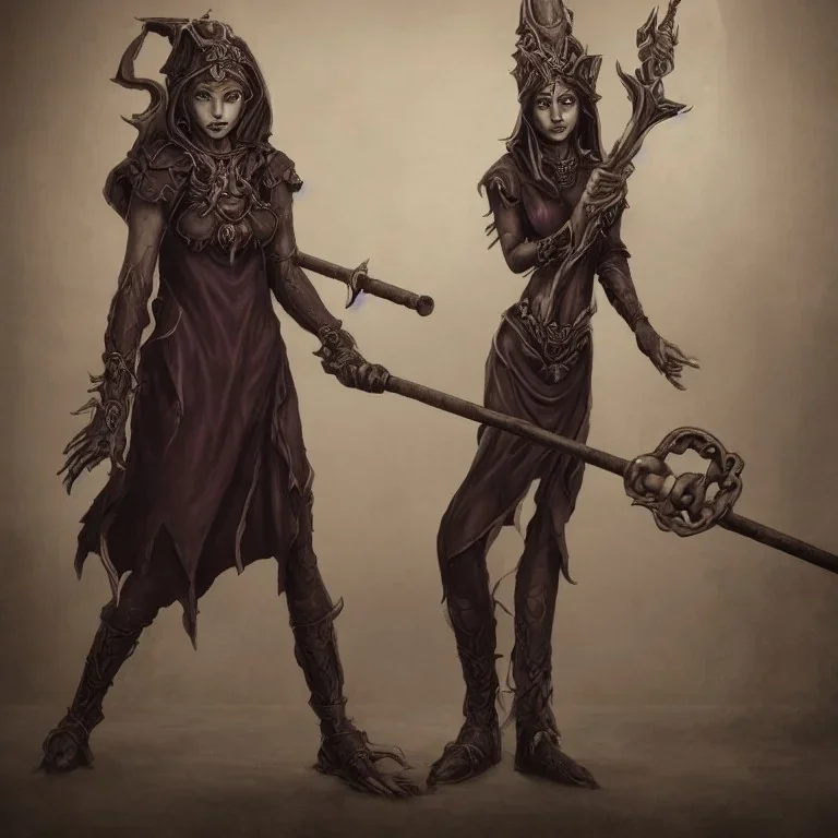 female necromancer human realism holding a staff