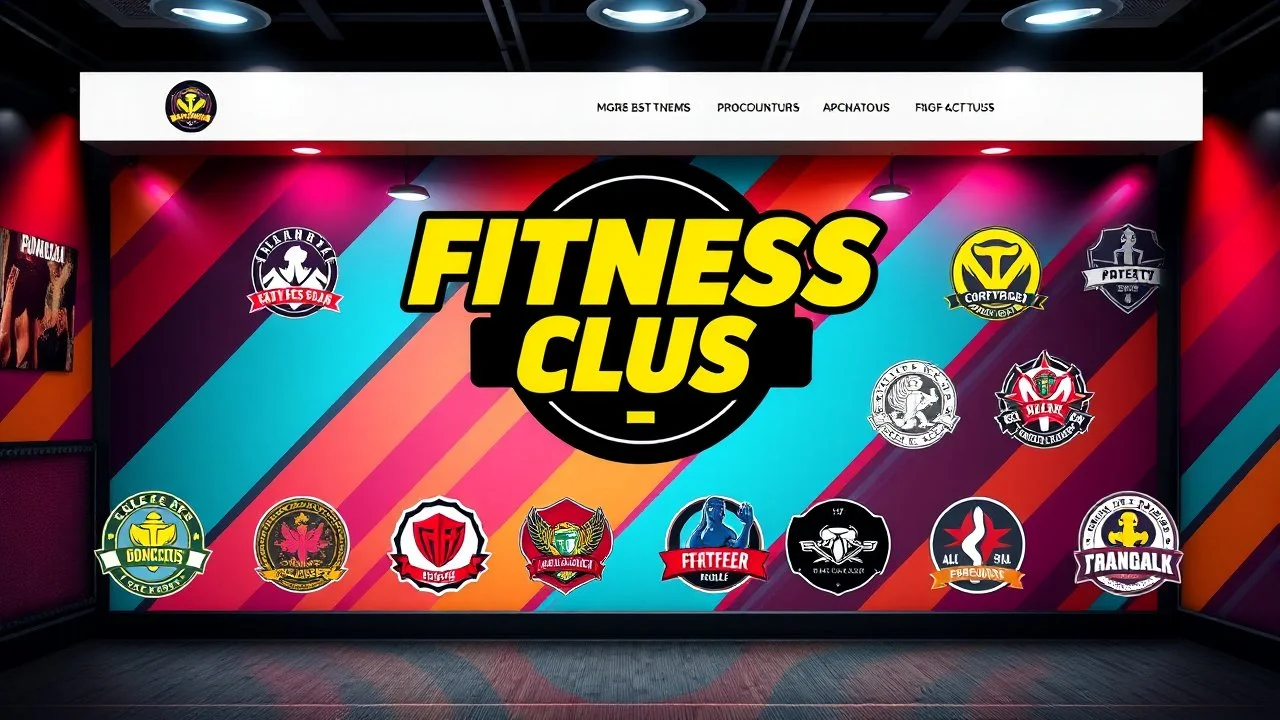 A background design suitable for a fitness club with an amazing and colorful theme with various club logos.