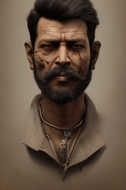 a portrait of rough dude from Mumbai india, cyborg , incredibly sharp & detailed, cinematic, vintage , smoking a rolled cigratte