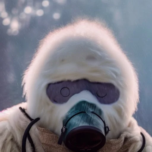 subject = (Yeti in a mask) background = (wildfires, mountains, fires, smoke, disaster)