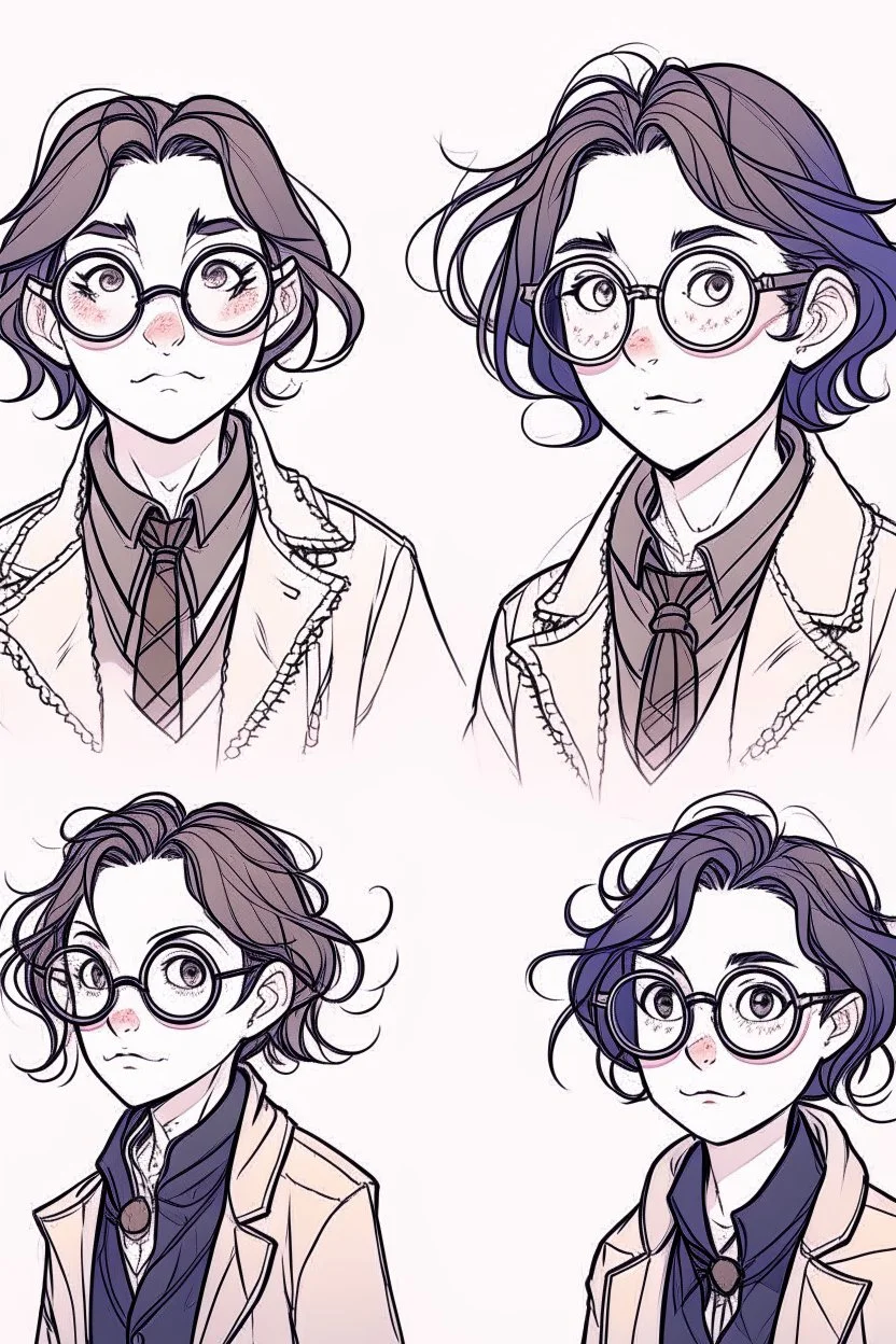 Drawing sketches of a character wearing round glasses inspired by the Demon Slayer anime