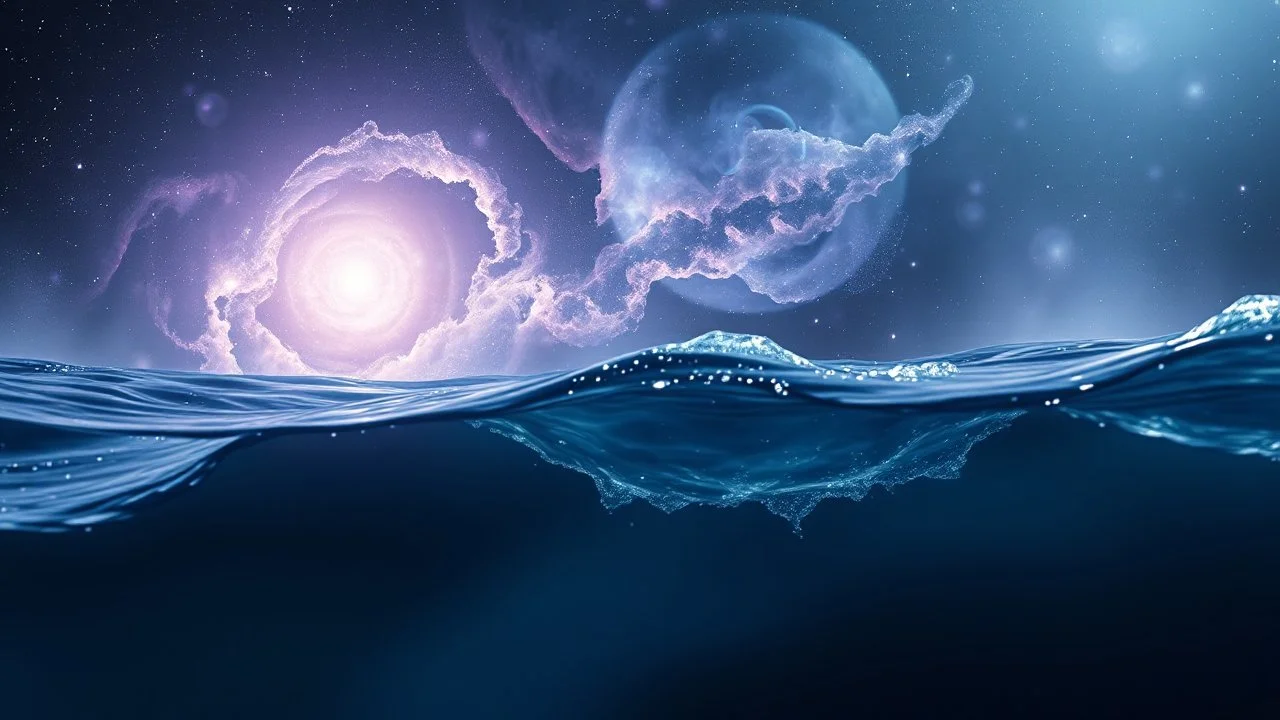 flow theme, abstractions and unoque stunning shapes, water, dark galaxy , deep sea water with nebula and big deep galaxy, music, soft verry fade 2d nervous system with fade little lightings floatings in background, deep sea, deep colors: dark blue, purple, white, pale green, pale silver gray colors, stunning composition with dremlike vibe, slow flow of a light wave-like water, deep colors, emotional, etheral, neurodivergens ambient soul , abstractions, soft pale neuron web, stunning, cinemati