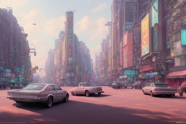 a highly detailed matte painting of buildings with billboards and neonsigns, crowded, by studio ghibli, makoto shinkai, by artgerm, by wlop, by greg rutkowski, octane render, volumetric lighting, volumetric clouds, global illumination, sss, hdr, uhd, 4k resolution, vivacity colors, trending on artstation, masterpiece