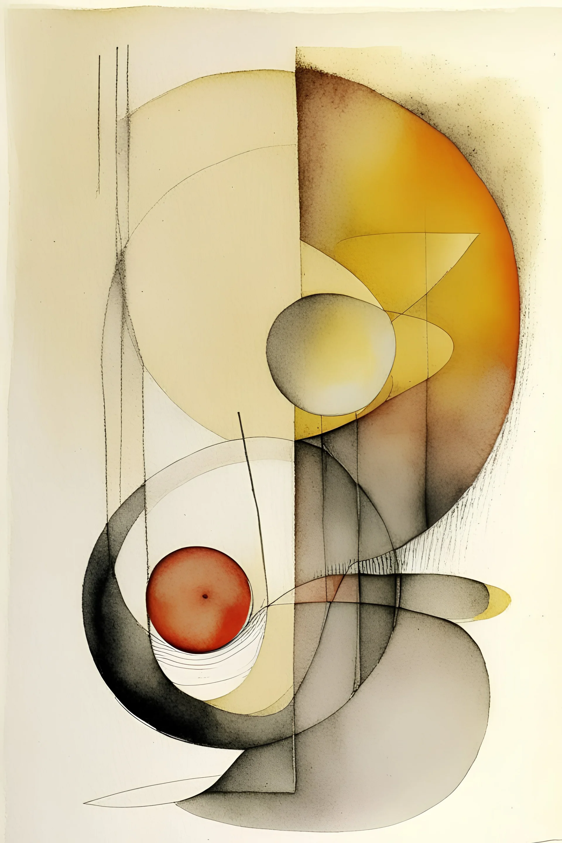 abstract watercolour by barbara hepworth and paul klee in gold and grey with a hint of red