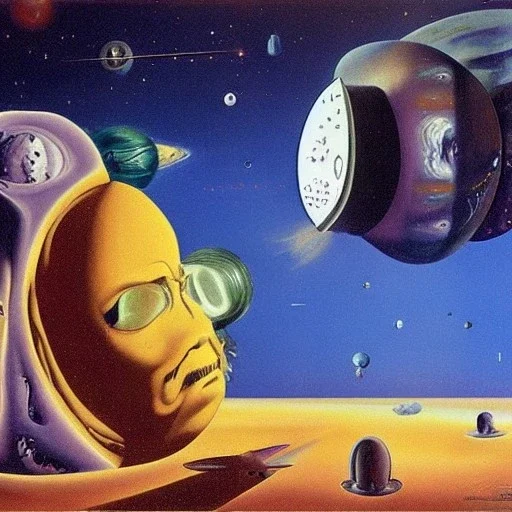 starships versus space monster in the cosmos by dali