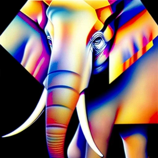 Cubist mixed media painting of an elephant