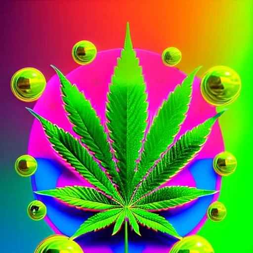 Marijuana, splash color, bright colors, neon,glow, Psychedelic, detail, 8k, bright light, surreal, haze