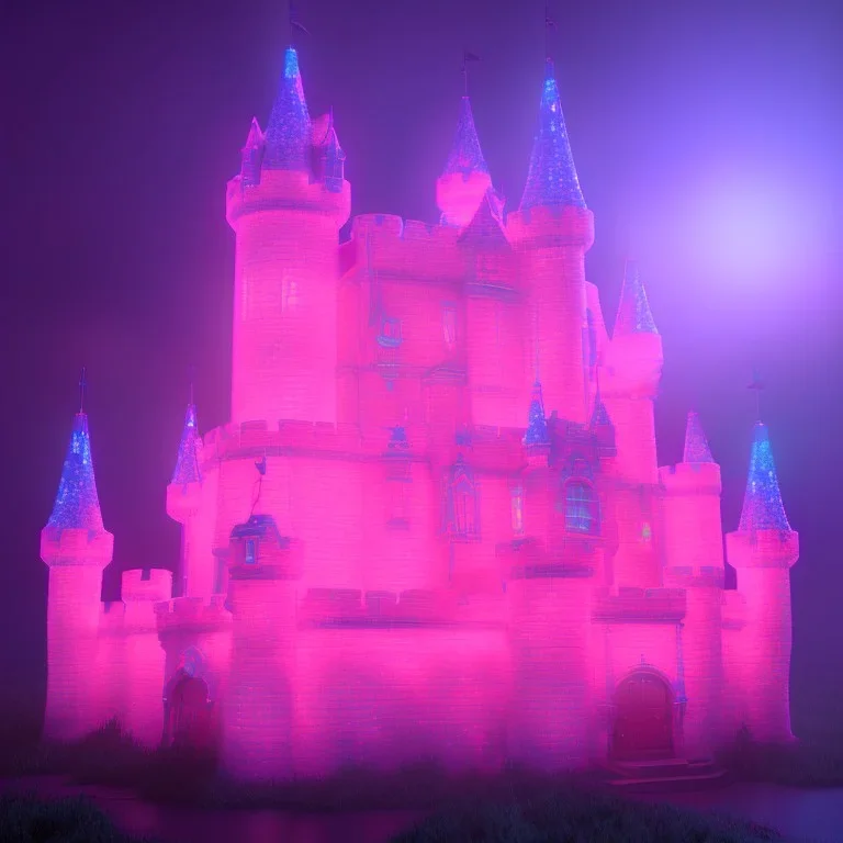 luminous pink, blue, sparkle castle