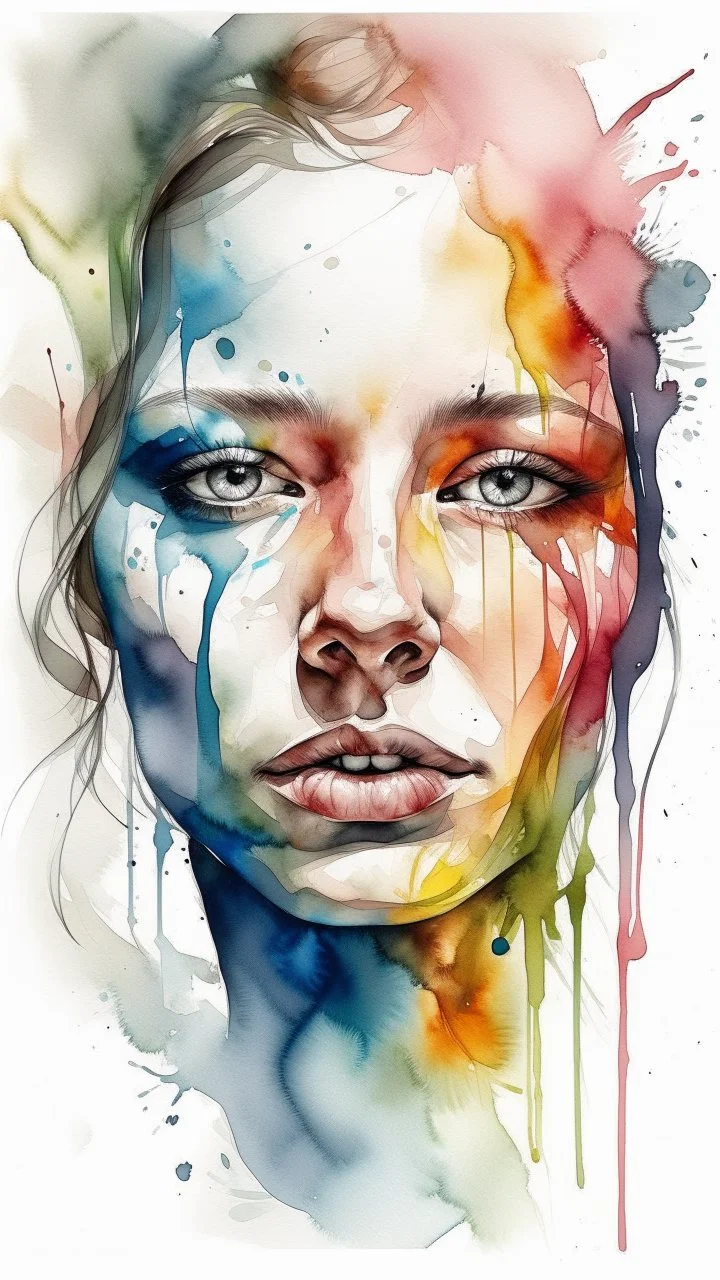 a smear . water colour drawing of women face