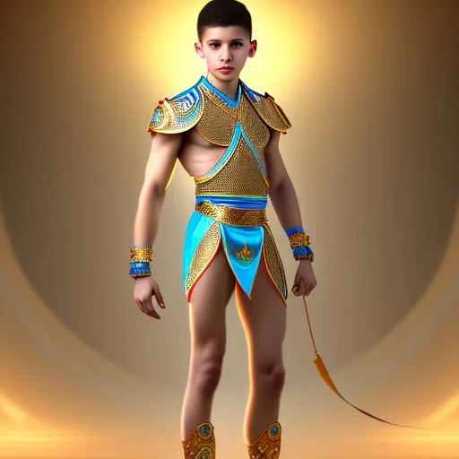 beautiful 12 year old arabic boy with curly hair and light blue eyes dressed in transparent loincloth