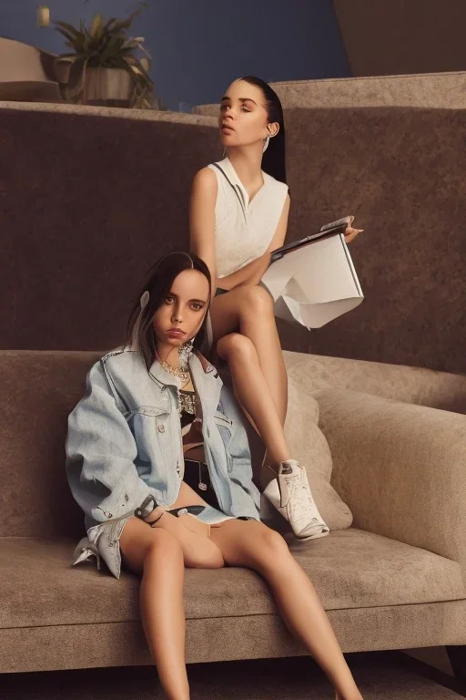 Billie Eilish, sitting on a chair, Black Short Dress, high detail, realistic, 8k