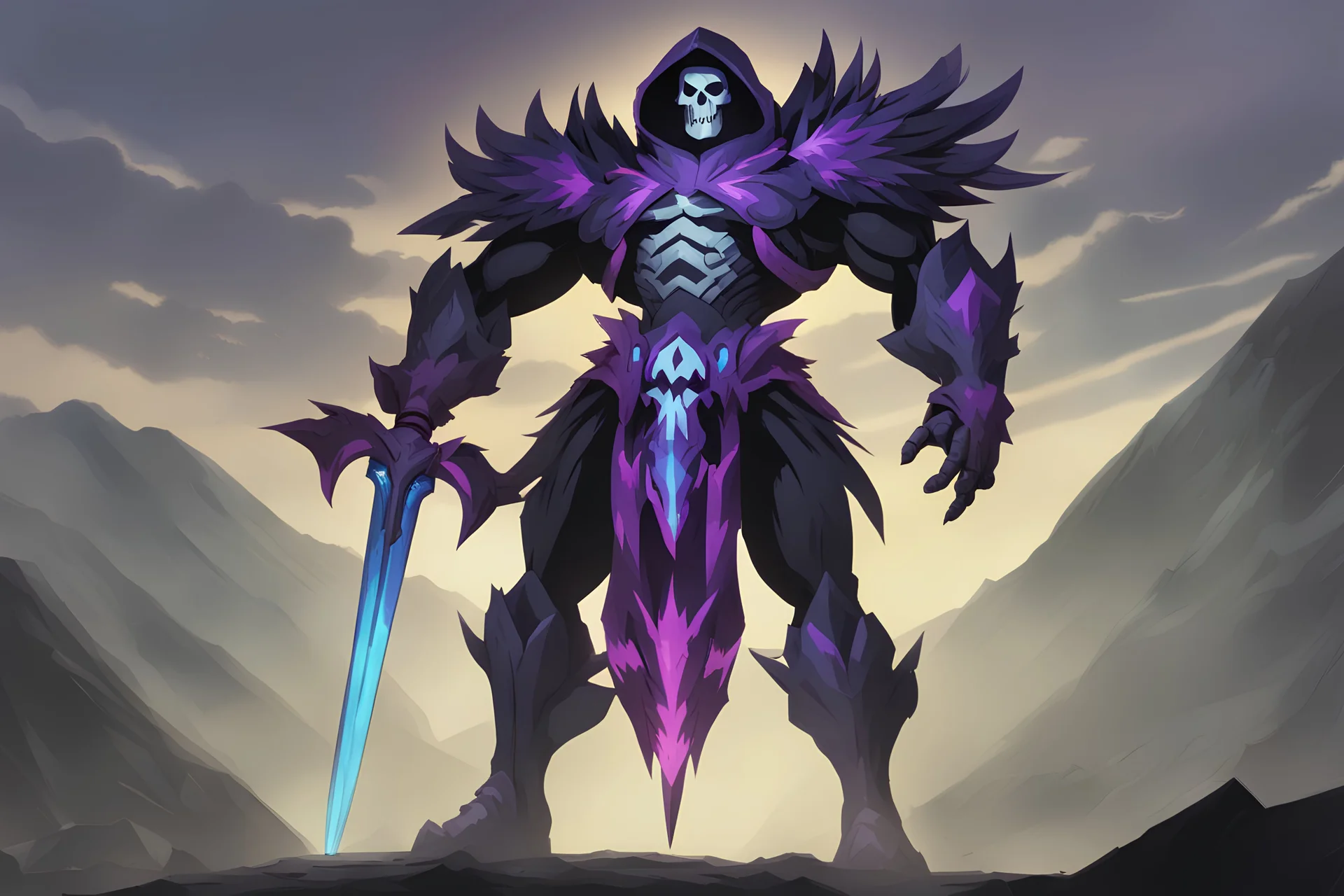 Skeletor's monster form in 8k solo leveling shadow artstyle, machine them, close picture,