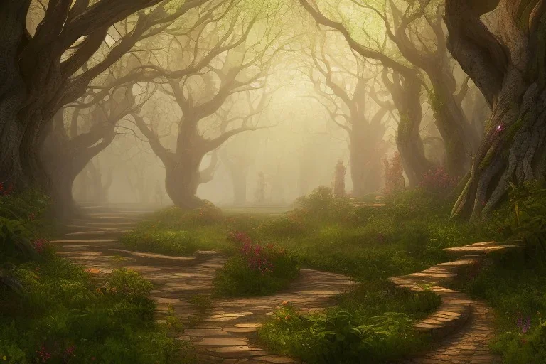  stone path lanterns forest