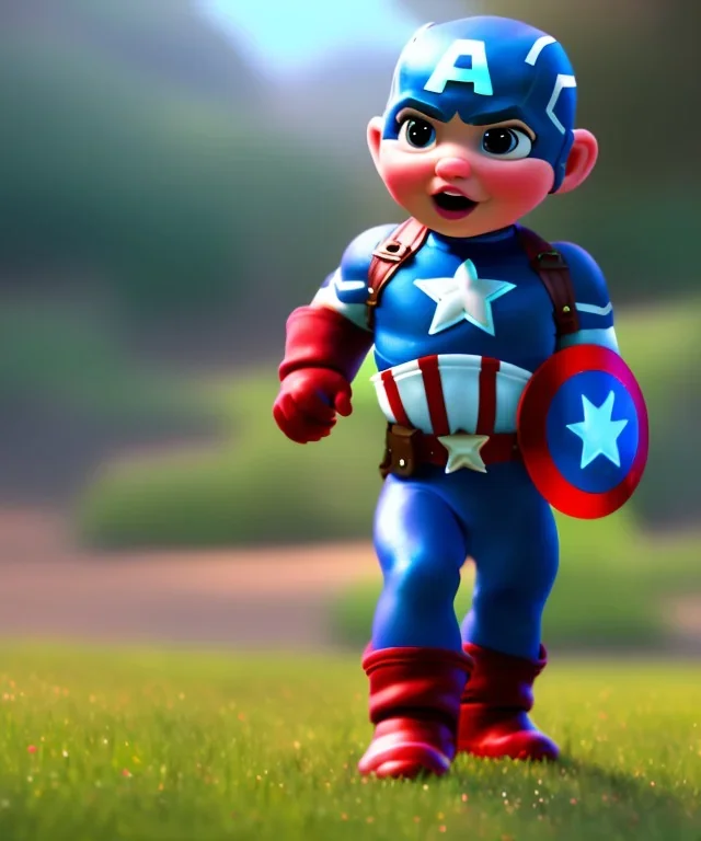 Baby captain america, full body, bokeh