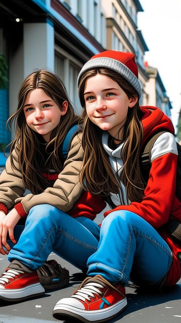iki kız beraber sokakta oturuyorlar yaşları 17-18