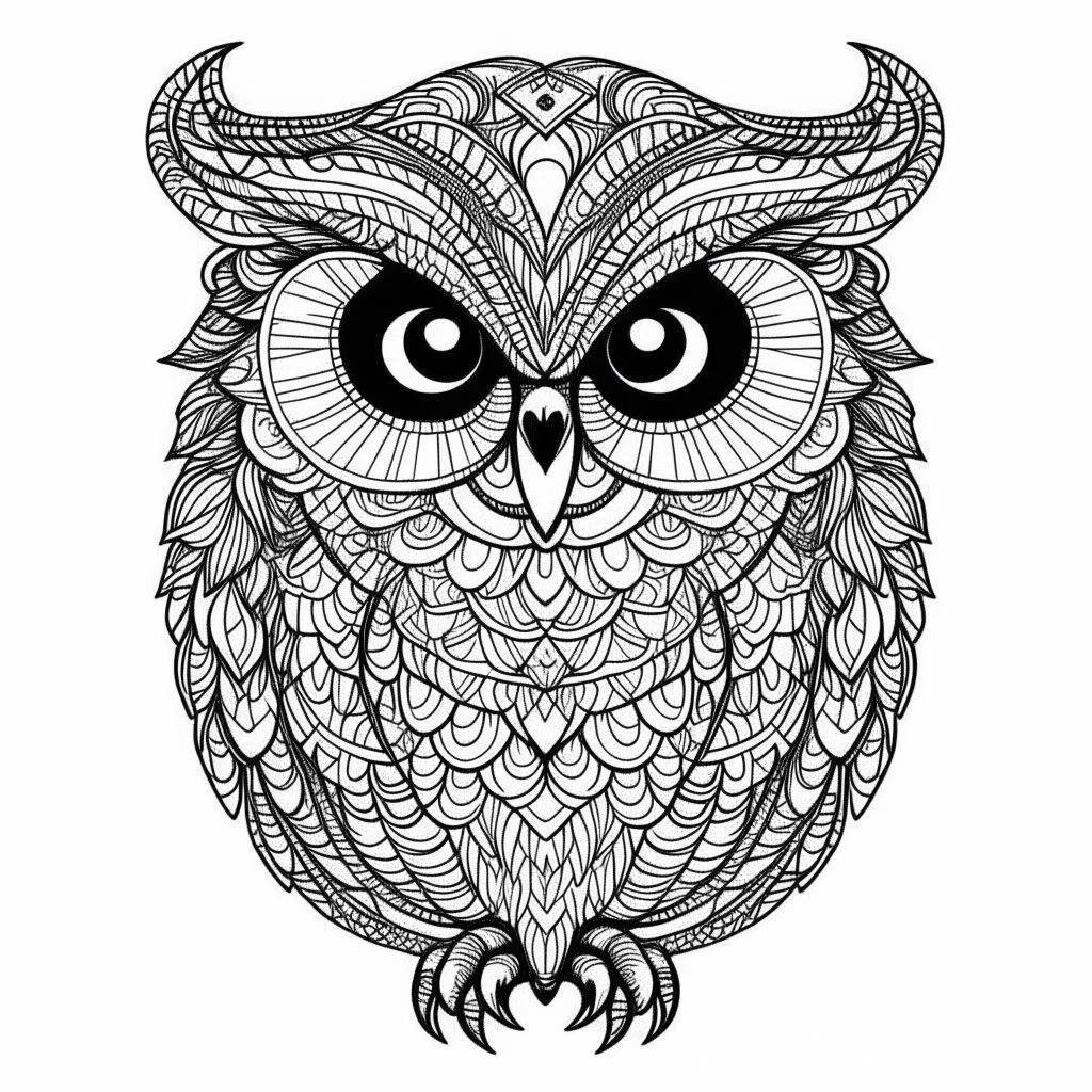 owl, realistic, coloring page, Animal, mandala, only draw lines, coloring book, clean line art, wildlife-inspired, kid style, –no sketch, color, –ar 3:4, white background, minimalistic black lines, 8k, minimal black color, low level black colors, coloring page, use pure black and white colors, avoid thick black colors, thin black line art, avoid colors, perfect shape, perfect clear lines, clear edges, fill total edges, exact perfect edges, not use black colors, dont use black colors