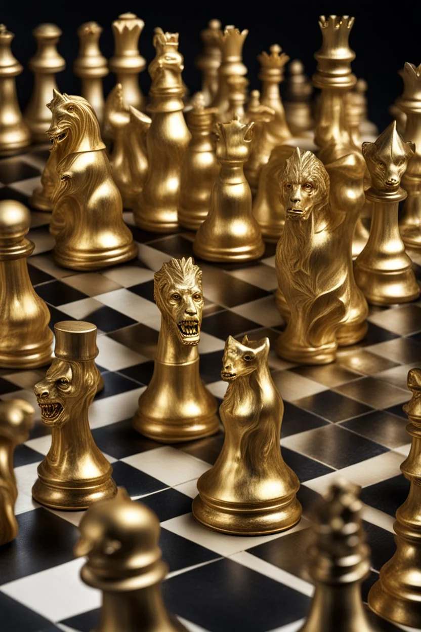 Golden but terrifying chess pieces