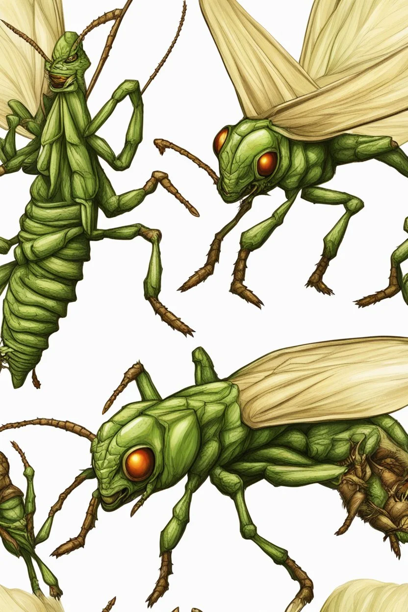 cavallette volanti realistiche con coda di scorpione, volto umano e criniera di leone