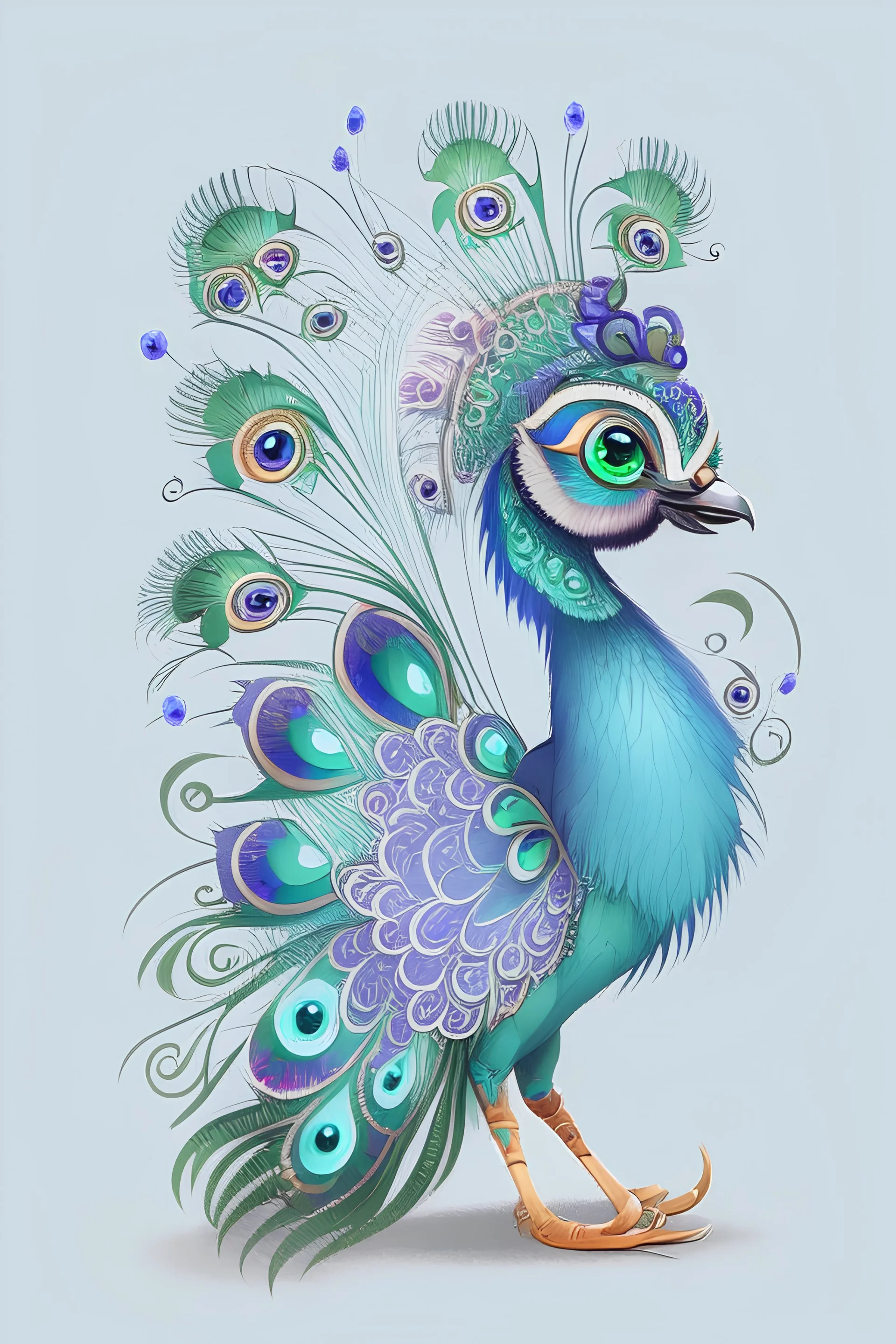 peacock avatar illustration on a white background, detailed, cute