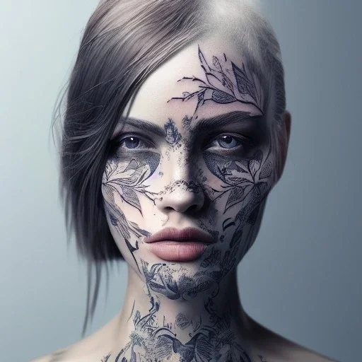 full face tattoo of an open window and forest view covering entire face and skin, 8k resolution, high-quality, fine-detail, intricate, digital art, detailed matte, volumetric lighting, illustration, octane render,