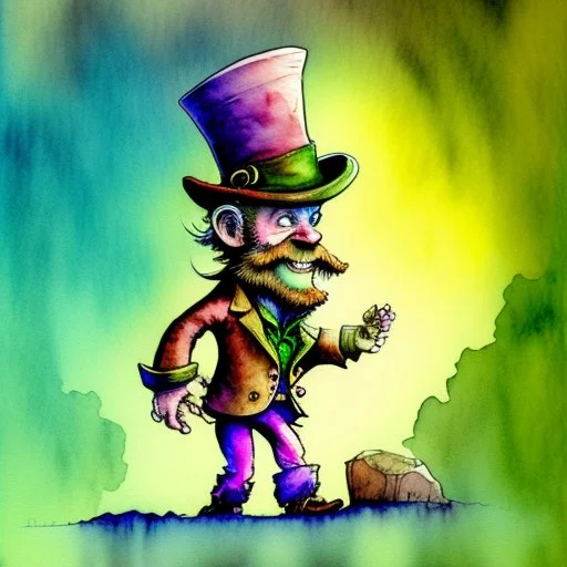 watercolor style, Leprechaun walking on a rainbow, style of Jean-Baptiste Monge fantasy high detail crisp quality