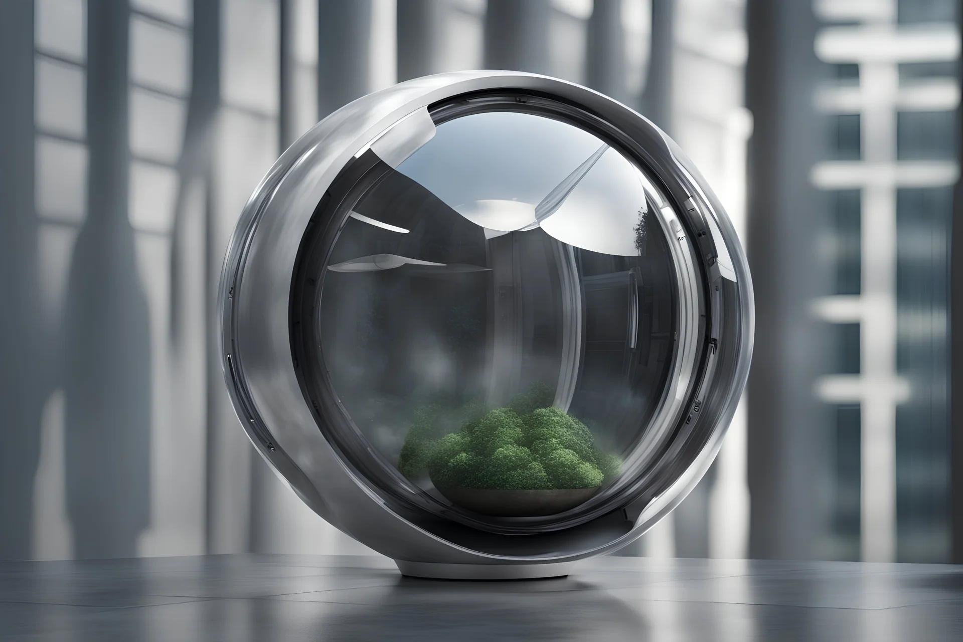 realistic photograph futuristic pod, ceramic aluminum orb pod with window, futuristic high detail