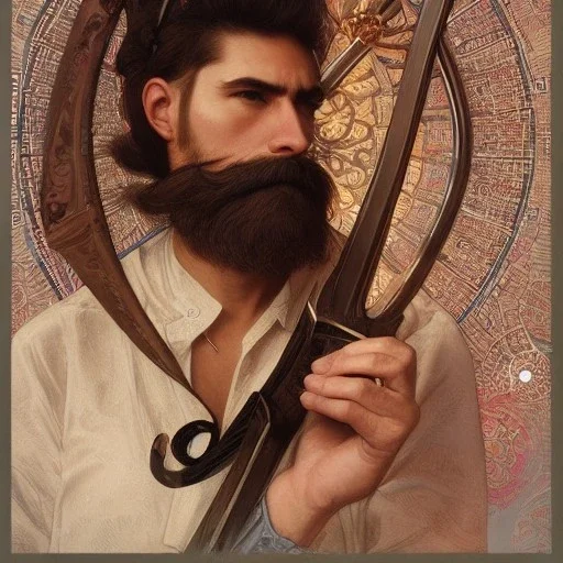 portrait,"Insanely detailed photograph of a mustachioed crossbowman", charo detailed, sequenced Sombrero, detailed D20 flair, digital painting, artstation, concept art, smooth, sharp focus, illustration, art by artgerm and greg rutkowski and alphonse mucha, 8 k
