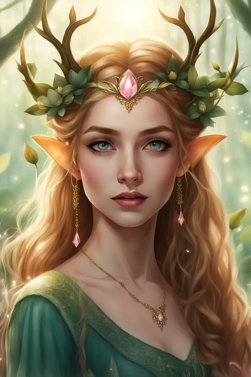 Pointed elven ears,Blonde hair ,Pink dress,Sparkling fairy wings,Very long golden hair,Fairy crown,pointed ears,elven ears,fairy wings,water lilies,sparkling,glittering,flowers,blossoms,golden crown,light pink dress