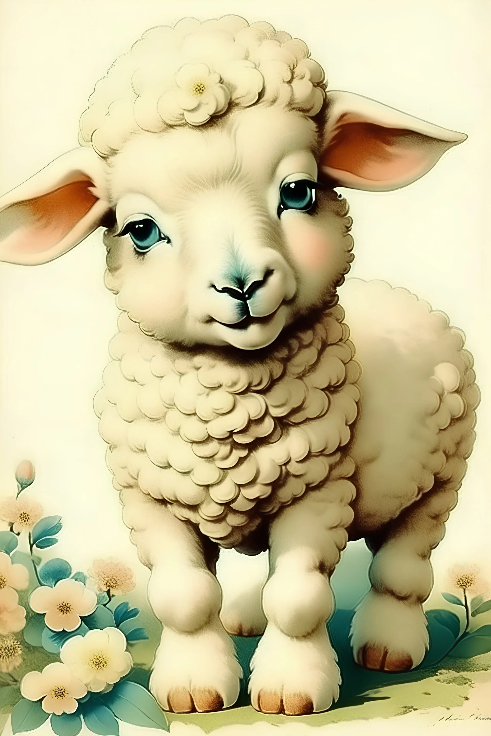 cute lamb character vintage rene cloke-style