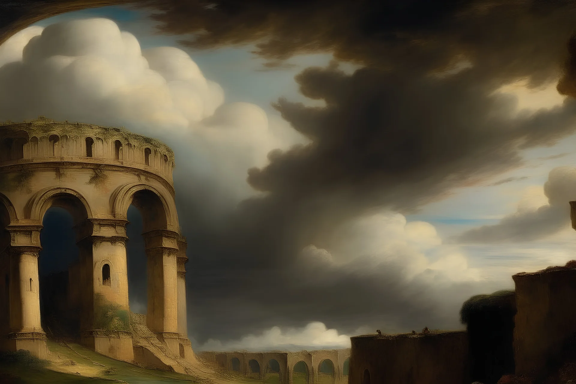 A coliseum in the clouds painted by Gustave Courbet