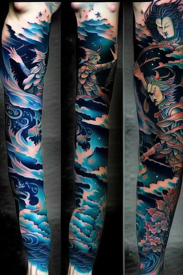 Tattoo sleeve god zodiac sign aquarius ukiyo-e